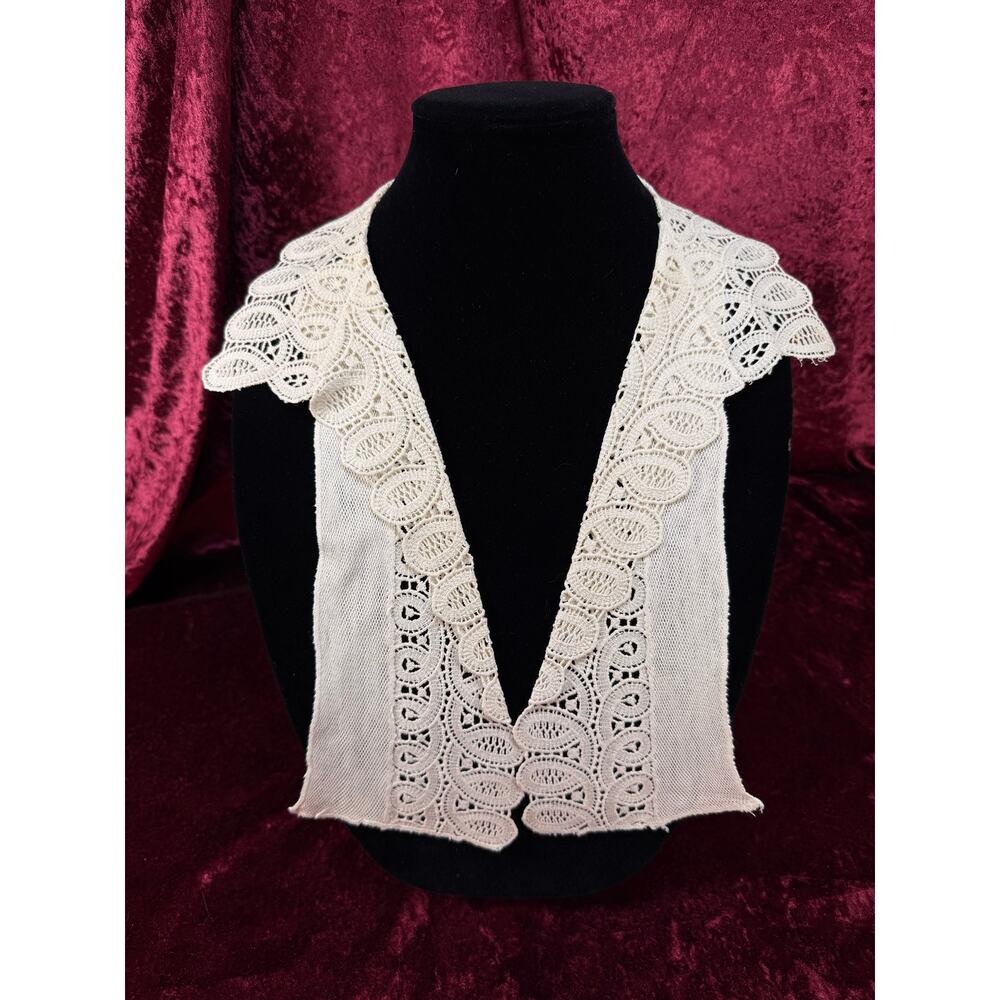 Vintage Sewing Notion Lace Collar Overlay Victorian Style Open Front Embroidered